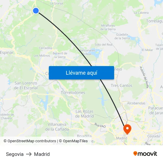 Segovia to Madrid map
