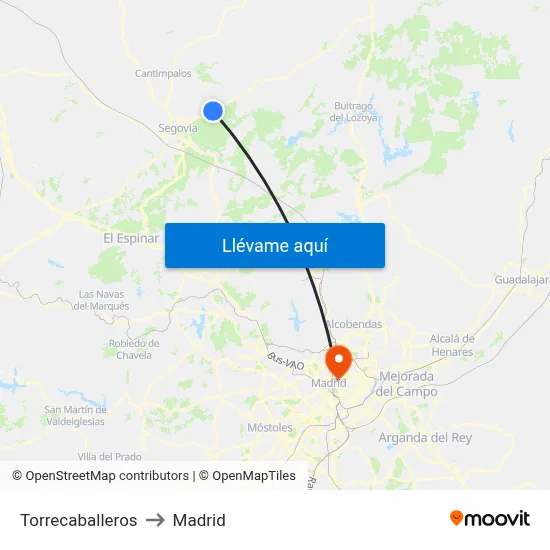Torrecaballeros to Madrid map