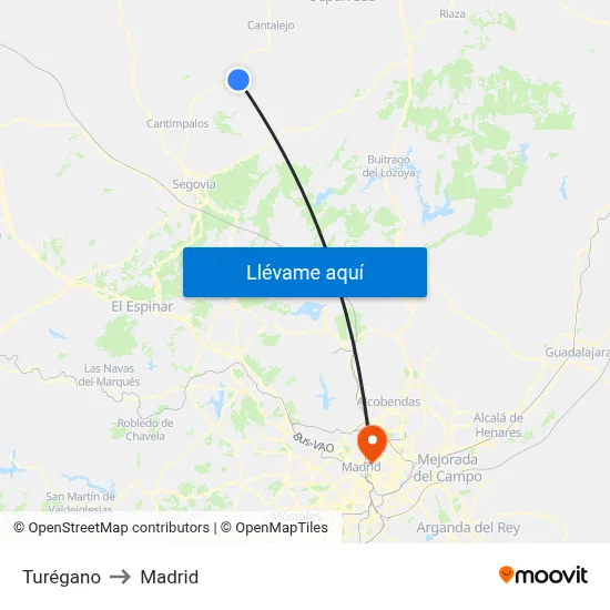 Turégano to Madrid map