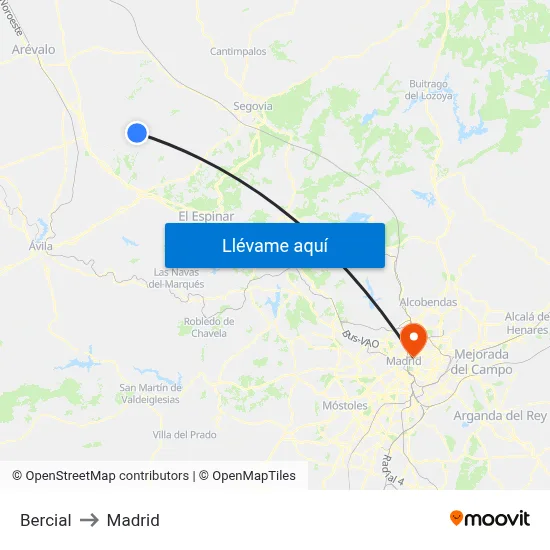 Bercial to Madrid map