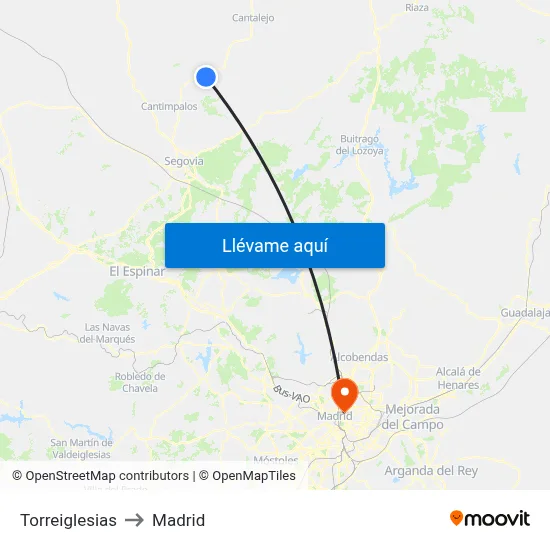 Torreiglesias to Madrid map