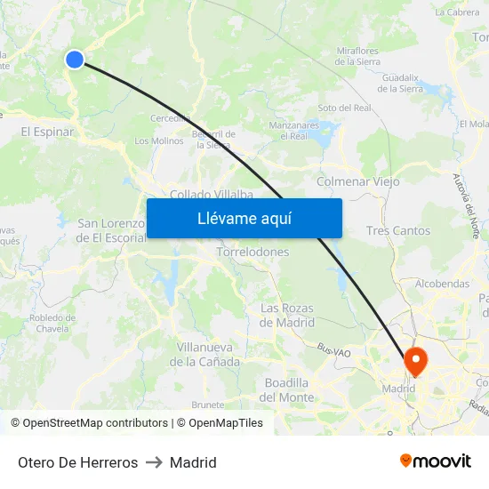 Otero De Herreros to Madrid map