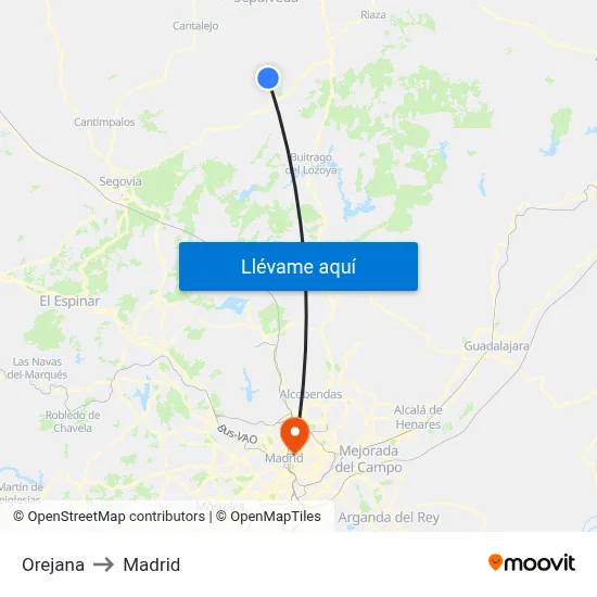 Orejana to Madrid map