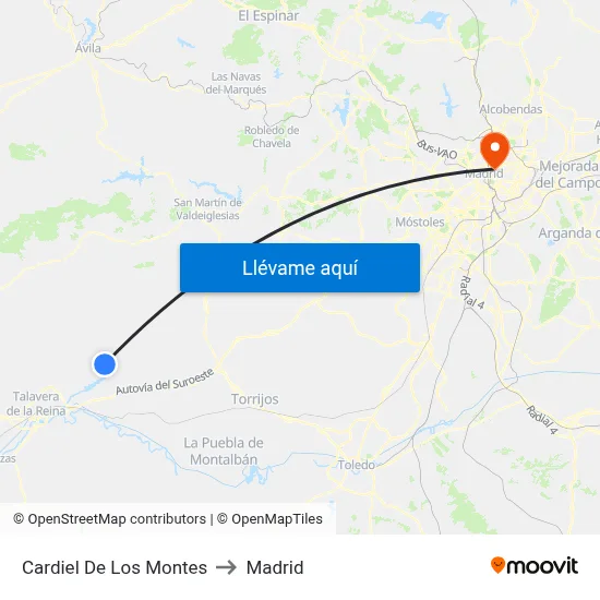 Cardiel De Los Montes to Madrid map