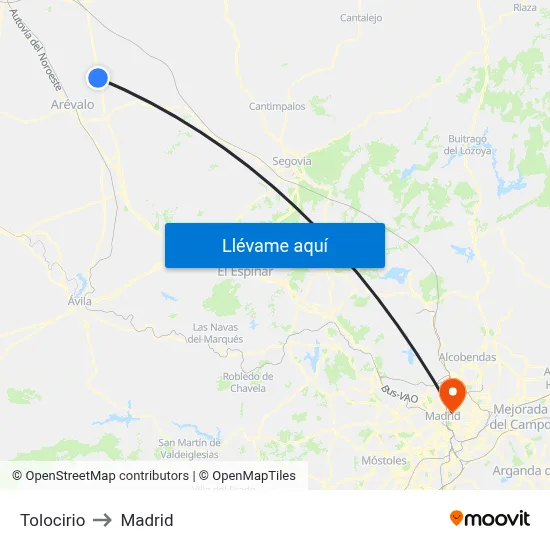 Tolocirio to Madrid map