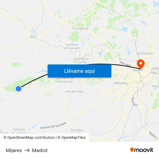 Mijares to Madrid map