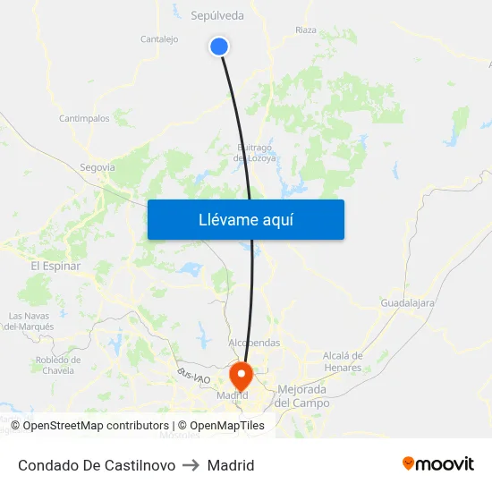 Condado De Castilnovo to Madrid map