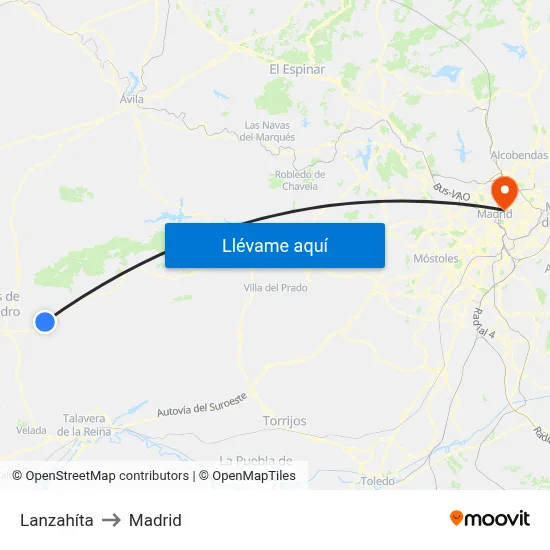 Lanzahíta to Madrid map