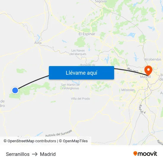 Serranillos to Madrid map