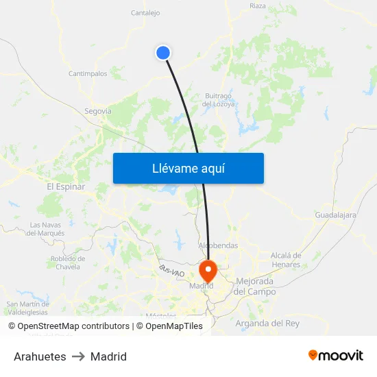 Arahuetes to Madrid map