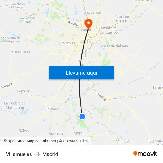 Villamuelas to Madrid map