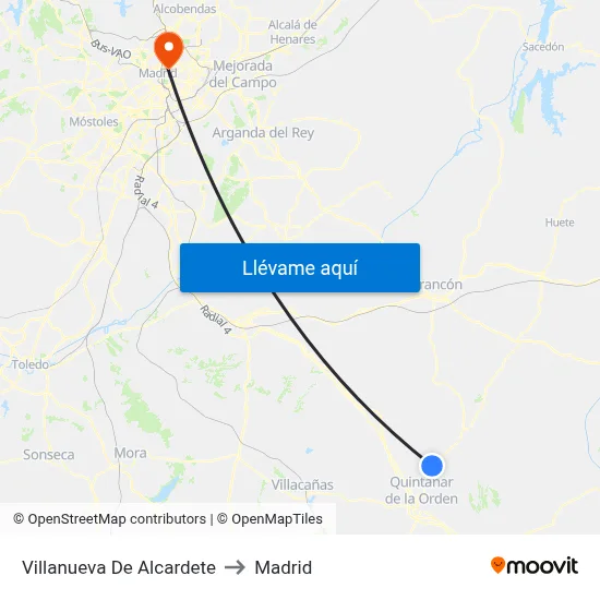 Villanueva De Alcardete to Madrid map