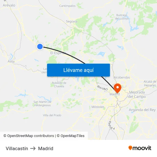 Villacastín to Madrid map