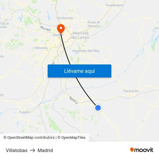 Villatobas to Madrid map