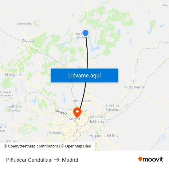 Piñuécar-Gandullas to Madrid map