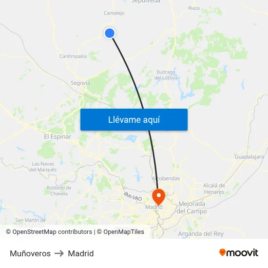 Muñoveros to Madrid map