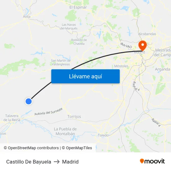 Castillo De Bayuela to Madrid map