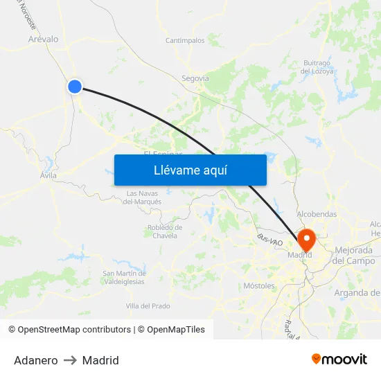 Adanero to Madrid map