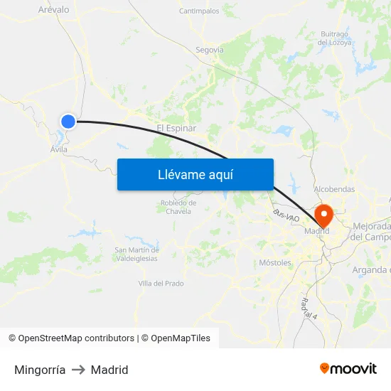 Mingorría to Madrid map