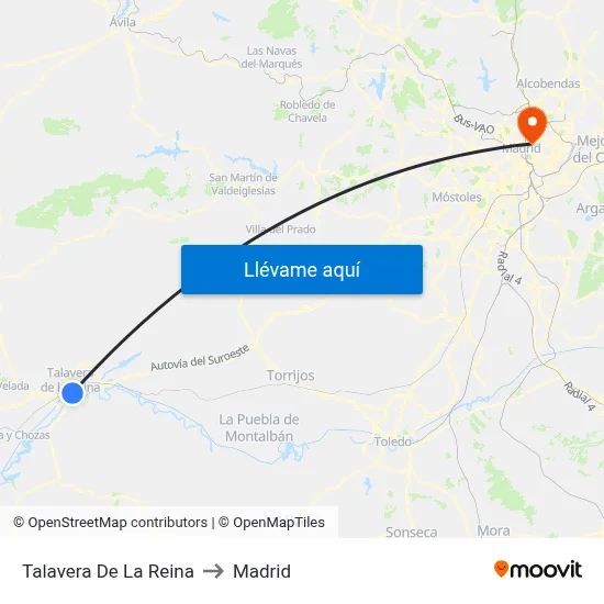 Talavera De La Reina to Madrid map