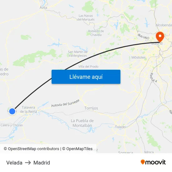 Velada to Madrid map