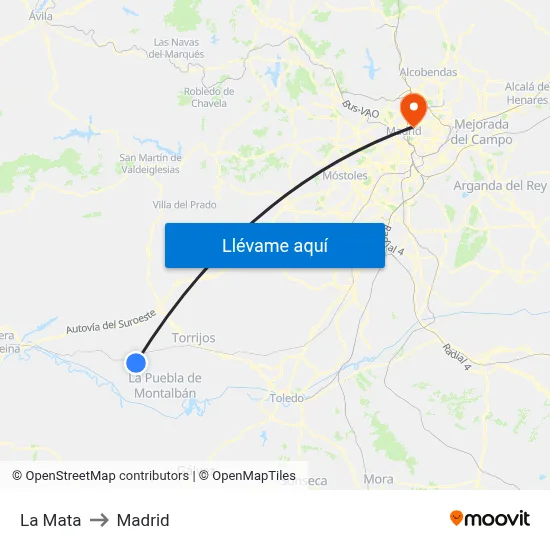 La Mata to Madrid map