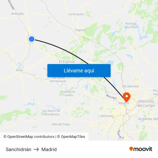 Sanchidrián to Madrid map