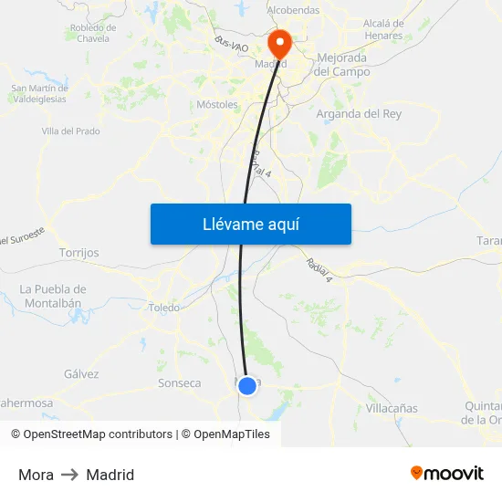 Mora to Madrid map