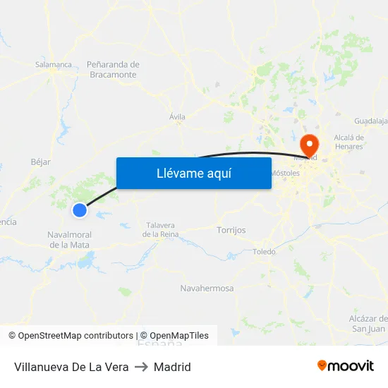Villanueva De La Vera to Madrid map