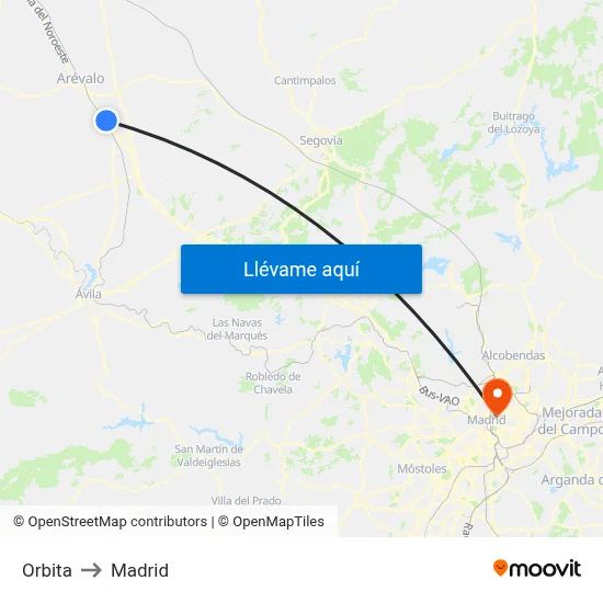 Orbita to Madrid map