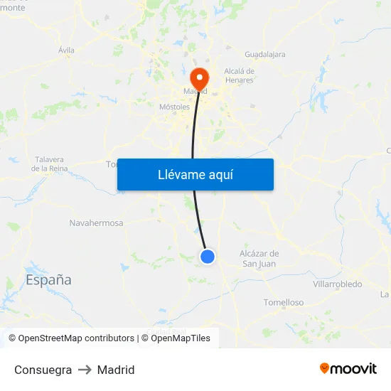 Consuegra to Madrid map