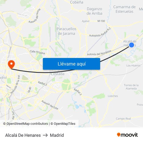 Alcalá De Henares to Madrid map