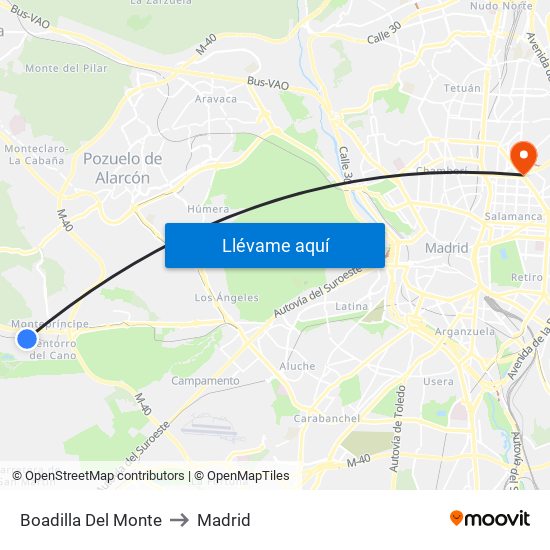 Boadilla Del Monte to Madrid map