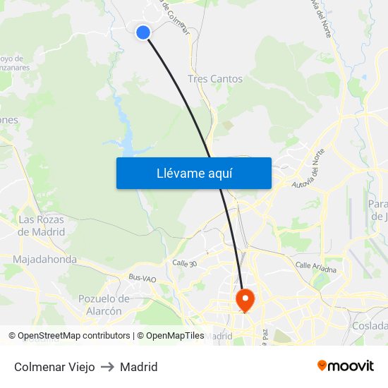 Colmenar Viejo to Madrid map