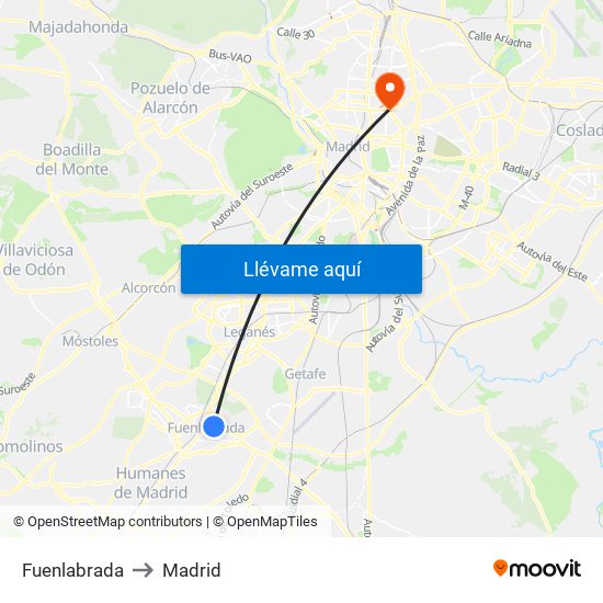 Fuenlabrada to Madrid map