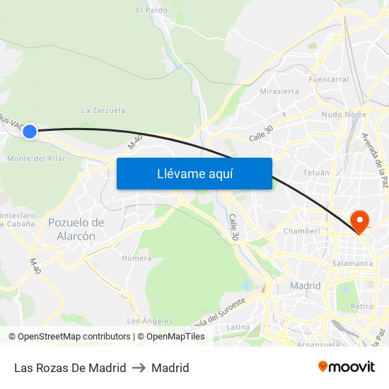 Las Rozas De Madrid to Madrid map