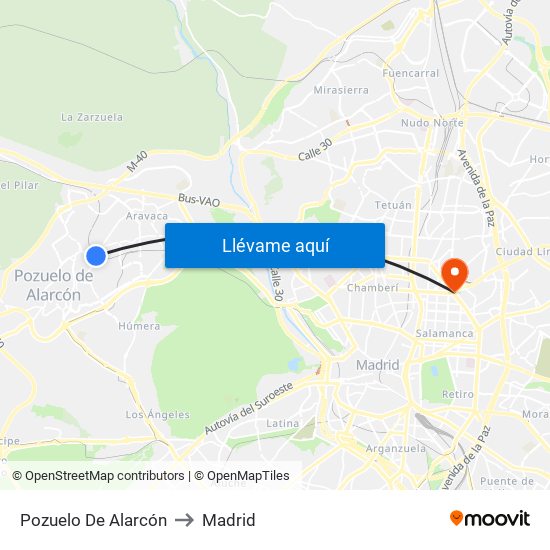 Pozuelo De Alarcón to Madrid map