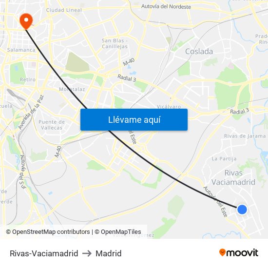 Rivas-Vaciamadrid to Madrid map