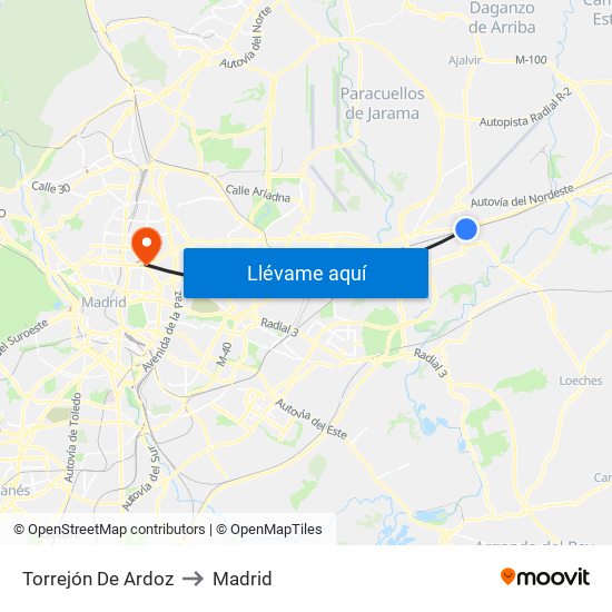 Torrejón De Ardoz to Madrid map