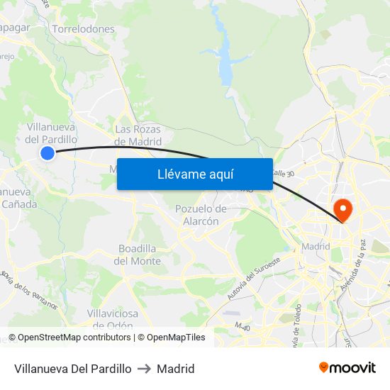 Villanueva Del Pardillo to Madrid map