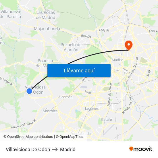 Villaviciosa De Odón to Madrid map
