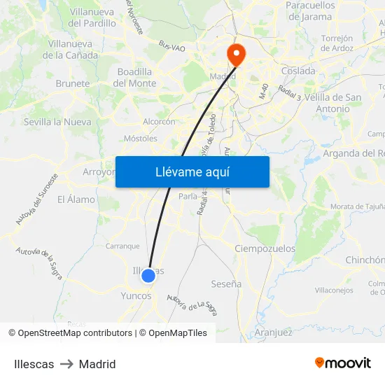 Illescas to Madrid map