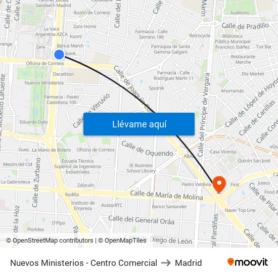 Nuevos Ministerios - Centro Comercial to Madrid map