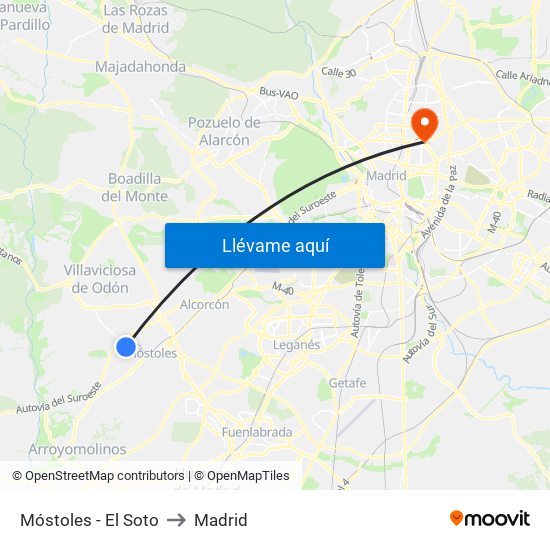 Móstoles - El Soto to Madrid map