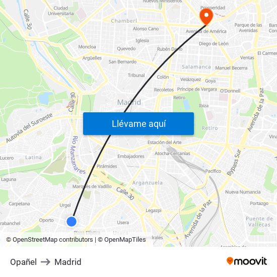 Opañel to Madrid map