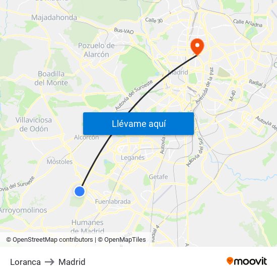 Loranca to Madrid map