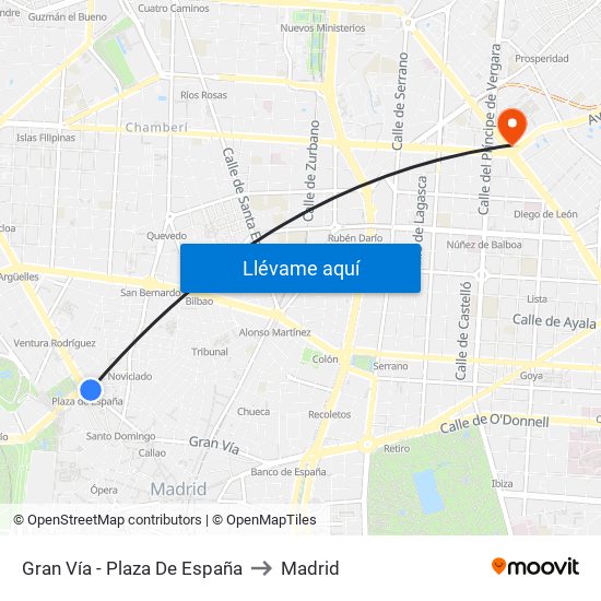 Gran Vía - Plaza De España to Madrid map