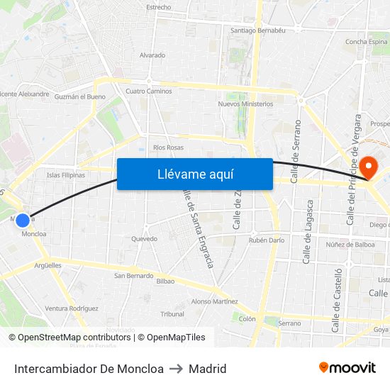 Intercambiador De Moncloa to Madrid map
