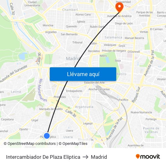 Intercambiador De Plaza Elíptica to Madrid map