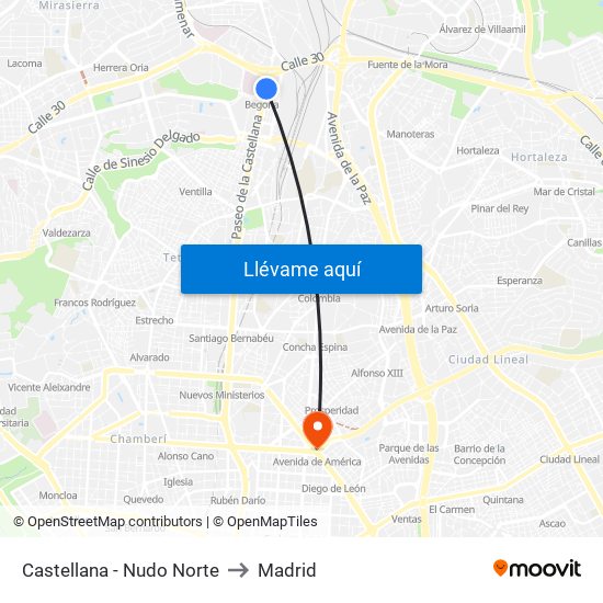 Castellana - Nudo Norte to Madrid map